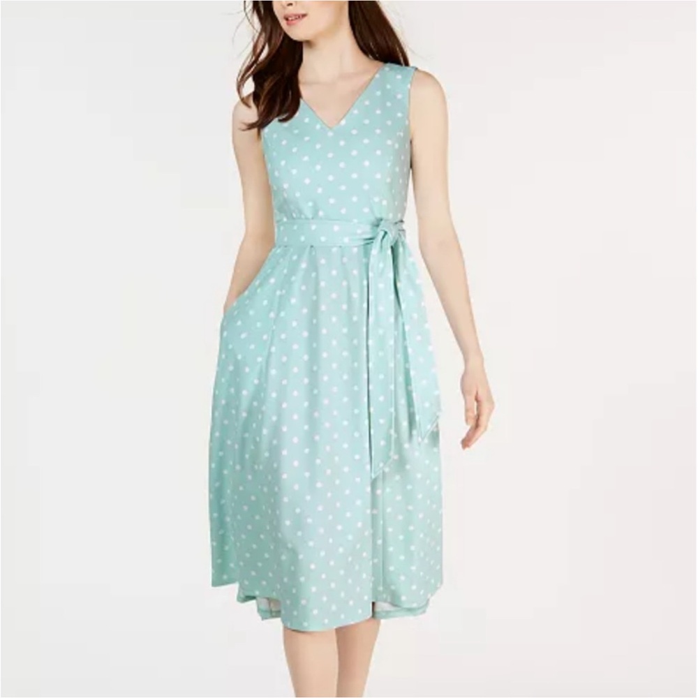 Calvin Klein Polka Dot Sleeveless Dress in Light Green 10